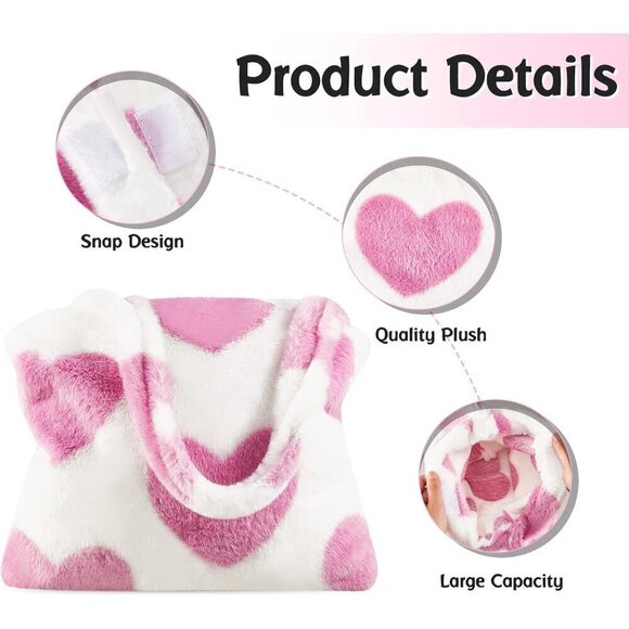 ✨ Weewooday Fluffy Furry Purse Women Pink PlushLadies Tote Autumn Winter Handbag - Picture 4 of 7